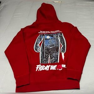 Friday The 13th x Shoe Palace Rare Red Pullover Hoodie Jason LARGE Embroidered